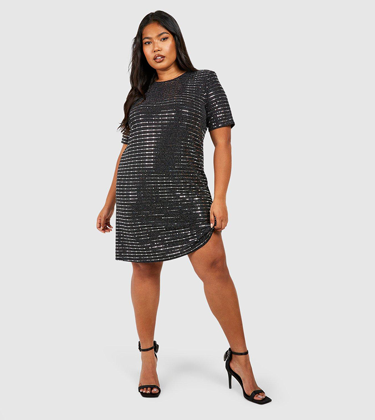 Buy Boohoo Metallic Shoulder Pad T Shirt Dress In CHARCOAL 6thStreet Kuwait