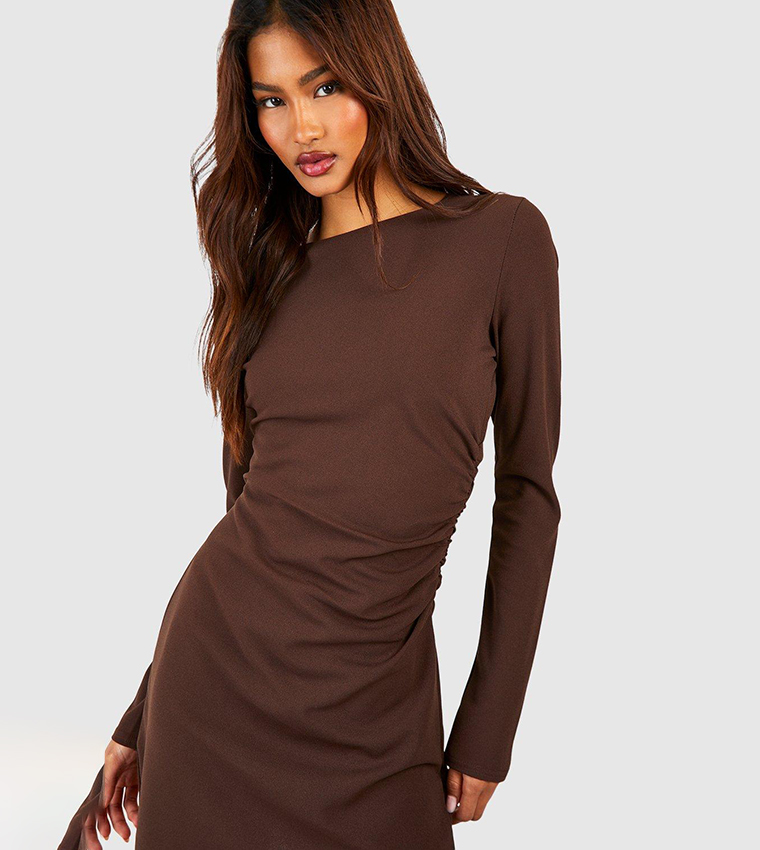 Tall Gathered Side Long-Sleeved Mini Dress