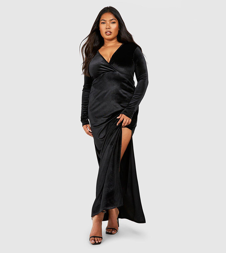 Black velvet plunge on sale dress