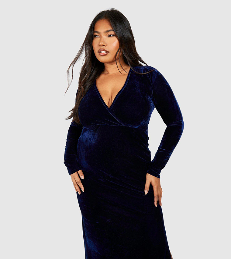 boohoo blue velvet dress Kate Velvet Shirt Dress-Sapphire Blue main image 0