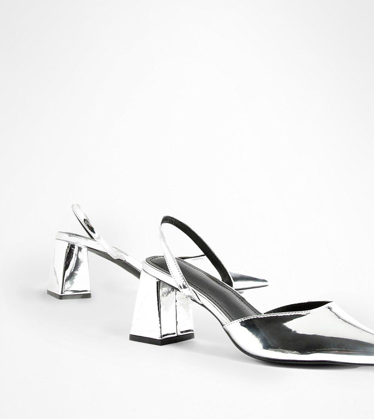 Silver block heel court shoes deals