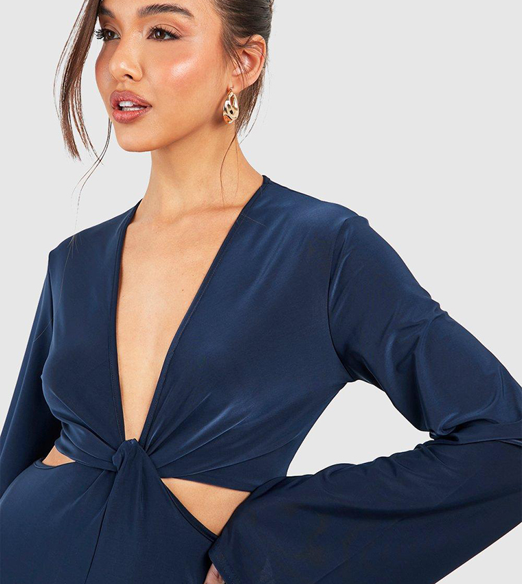 Twist front plunge slinky midi dress hotsell