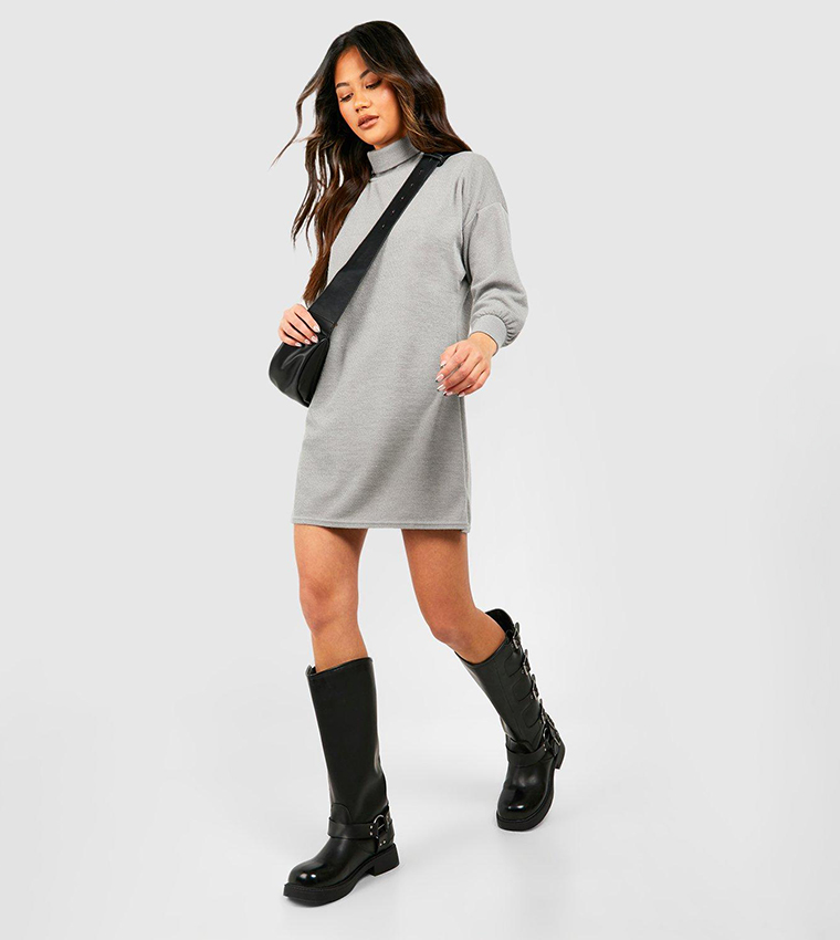 Buy Boohoo Roll Neck Knit Jumper Dress In Grey 6thStreet UAE