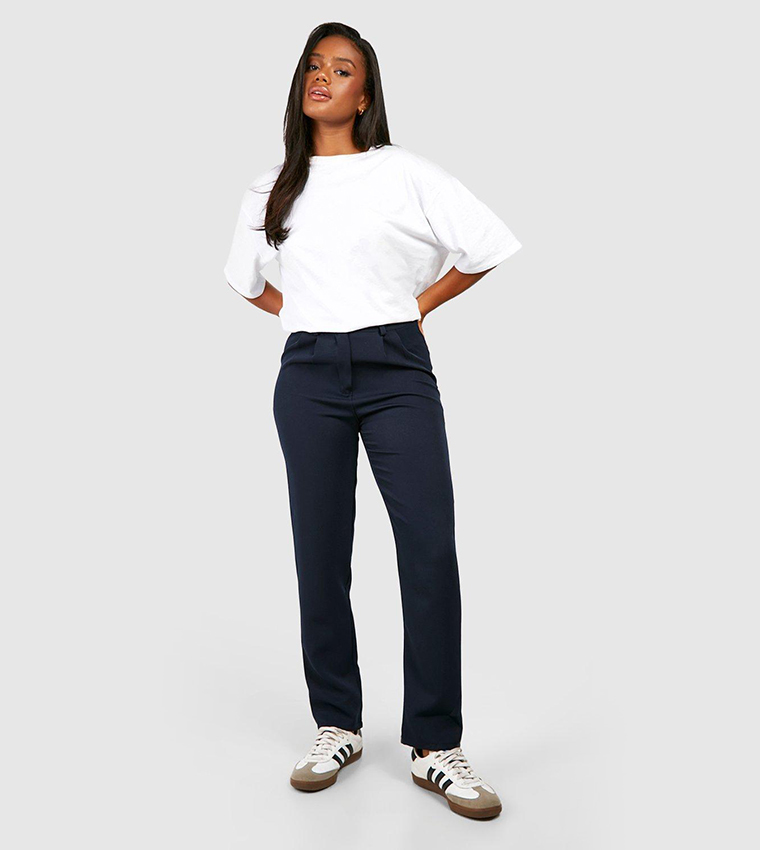 Buy Boohoo High Waist Tapered Tailored Suit Trousers In Navy