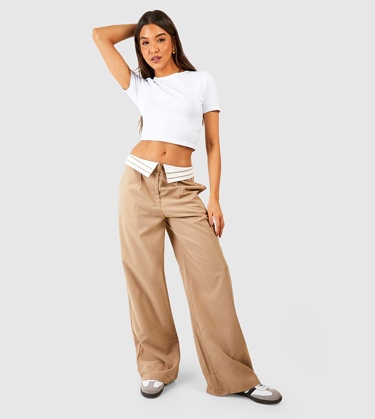 Folded Striped Waistband Trousers