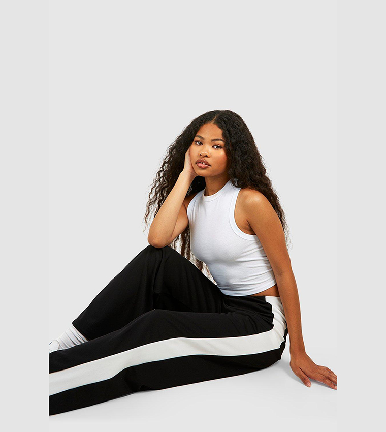 Side Stripe High Waisted Crepe Pants