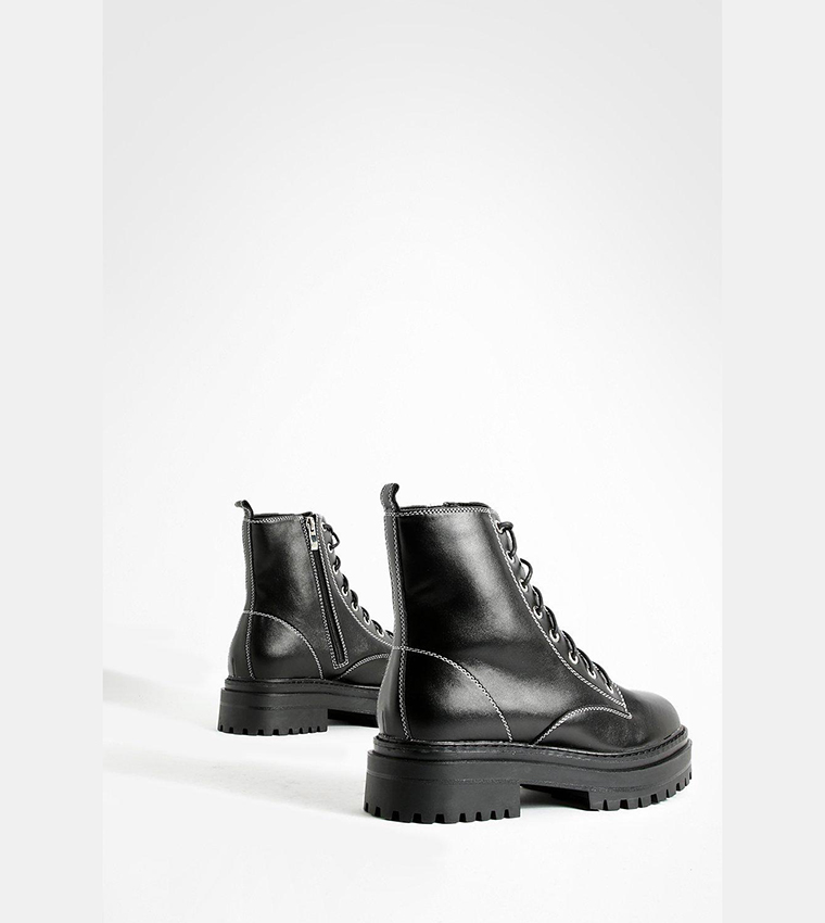 Buy Boohoo Contrast Stitch Biker Boots In Black | 6thStreet Oman