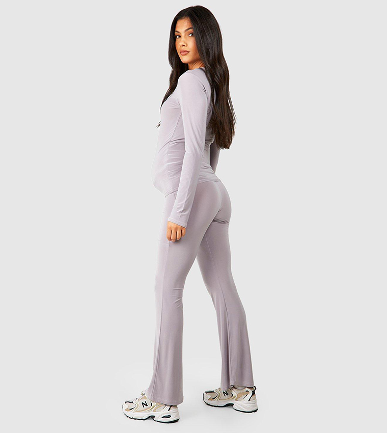 Buy Boohoo Maternity Soft Touch Yoga Pant Loungewear Set In Grey