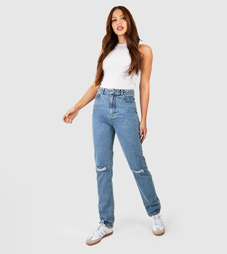 Buy Boohoo Outlet Tall Basics Ripped Knee Straight Fit Jeans In
