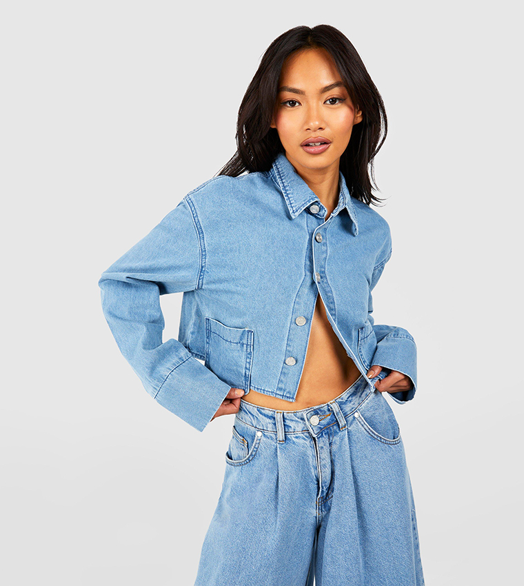 Crop store denim shirt