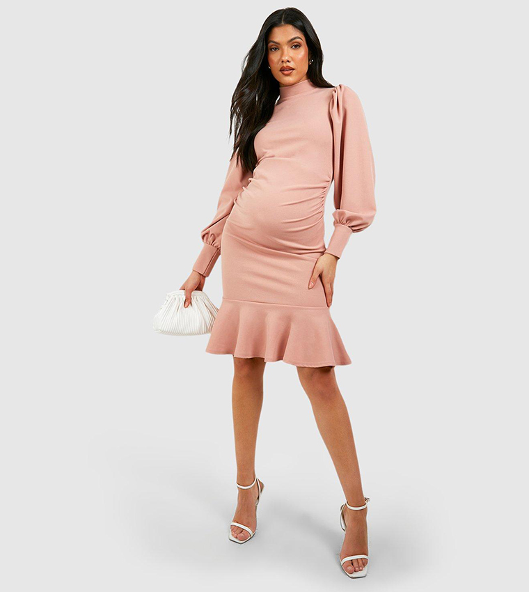 boohoo pink maternity dress Dusty Pink maternity twist detail maxi dress