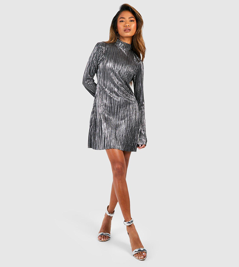 metallic dress boohoo boohoo Women's Metallic Cowl Maxi Dress - Silver