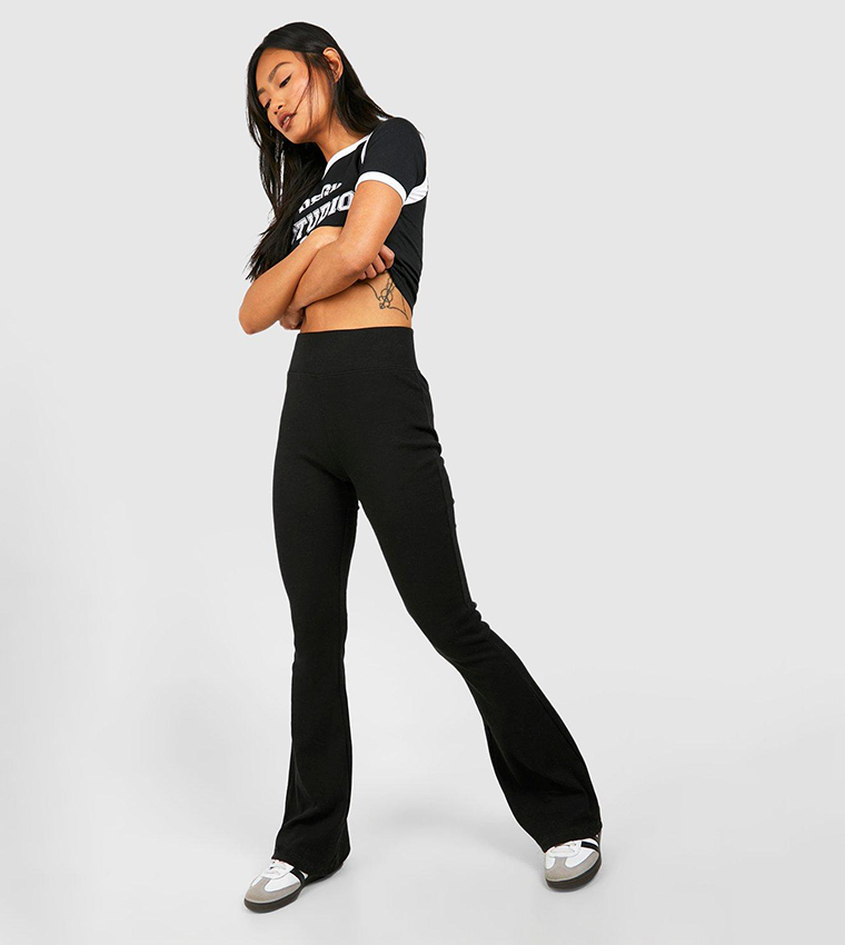 Buy Boohoo Ribbed Flared Yoga Pants In Black