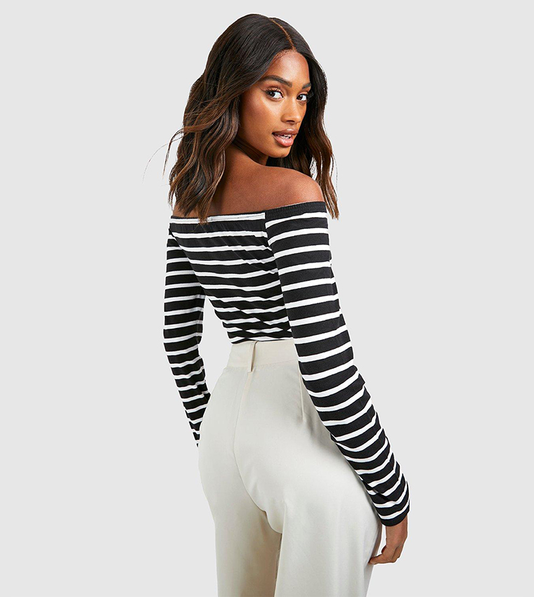 Striped bardot top sale