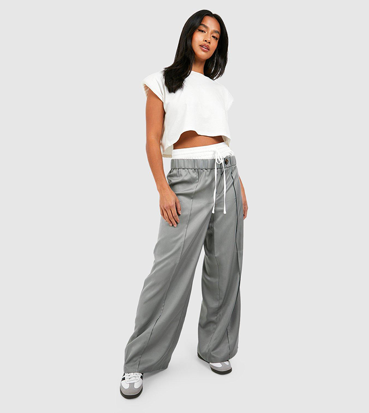 Petite Stacked Double Waistband Detail Trousers