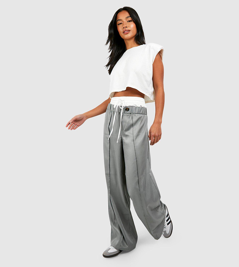 Petite Stacked Double Waistband Detail Trousers