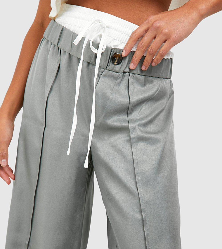 Petite Stacked Double Waistband Detail Trousers