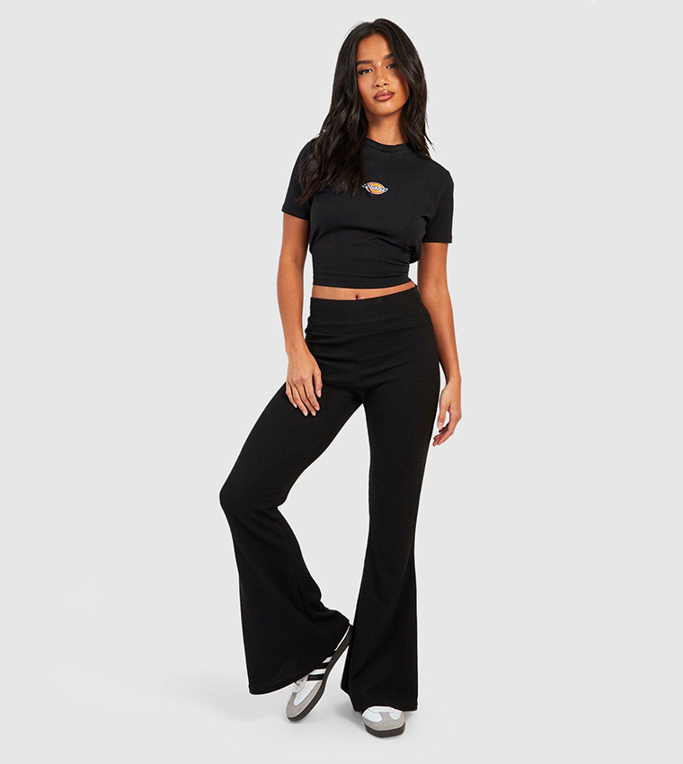 Ribbed flared trousers store petite