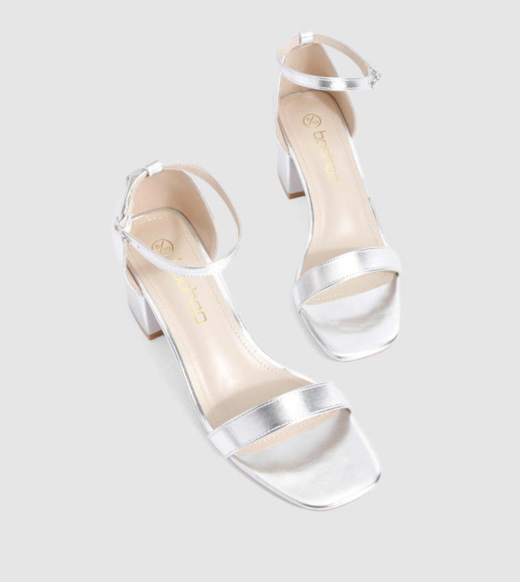 Metallic Barely There Block Heel Sandals