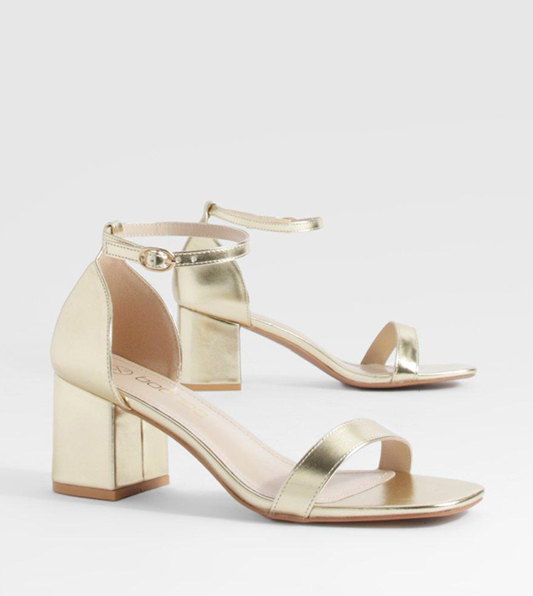Wide Fit Metallic Low Block Heel Sandals