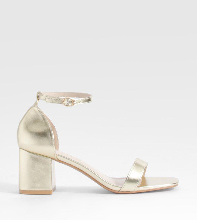 Buy Boohoo Wide Fit Metallic Low Block Heel Sandals In Gold