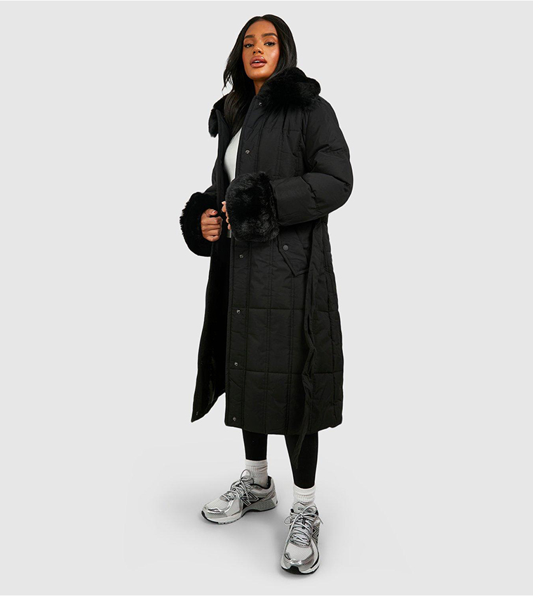 Black belted parka coat online