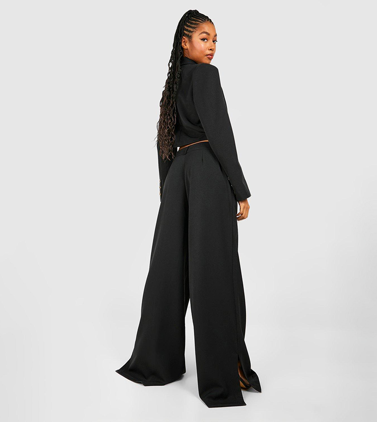 Marl Side Split Wide Leg Trousers