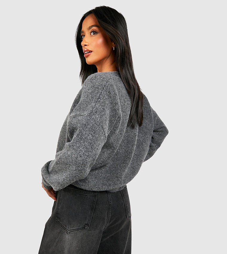 Buy Boohoo Petite Super Soft Loose Fit Cardigan In Grey