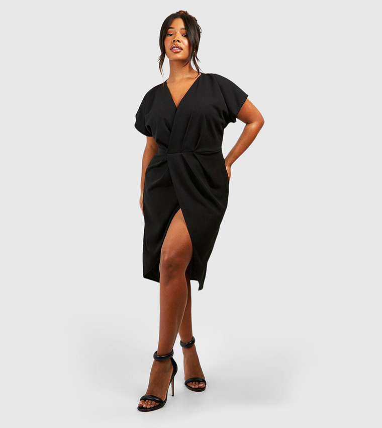 Plus Wrap Front Midi Dress