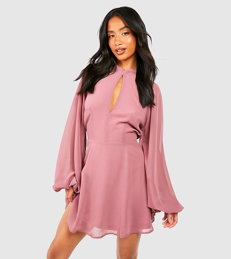 petite skater dress with sleeves ASOS DESIGN Petite mini skater dress with puff sleeves in pink patchwork floral