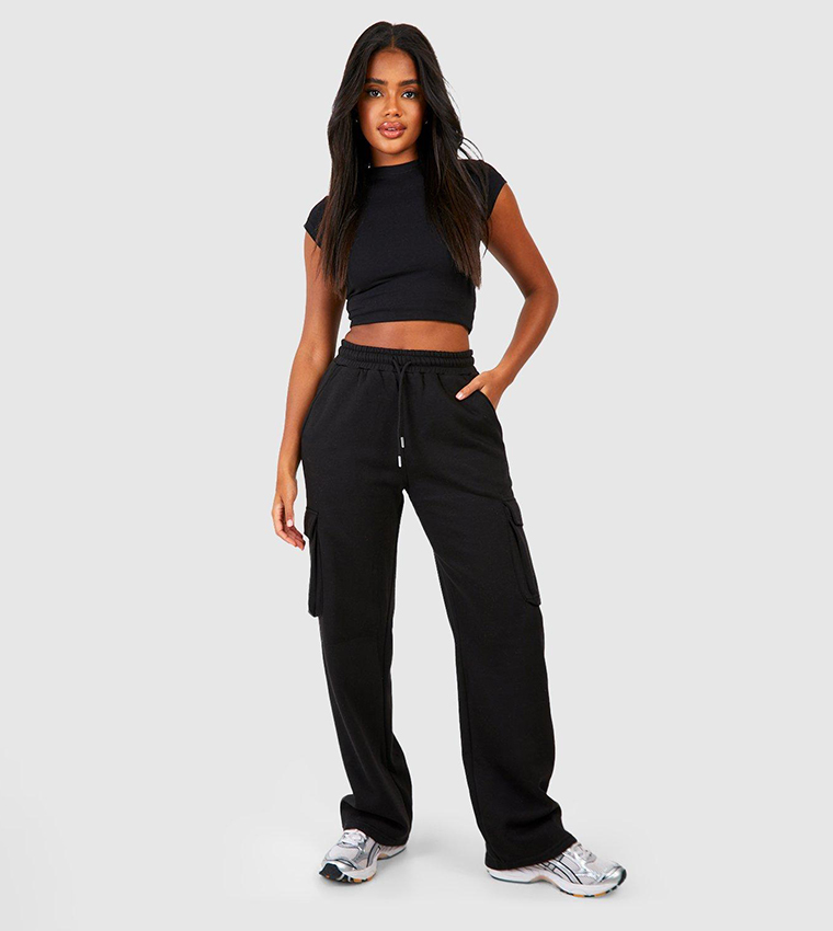 Wide leg best sale joggers black