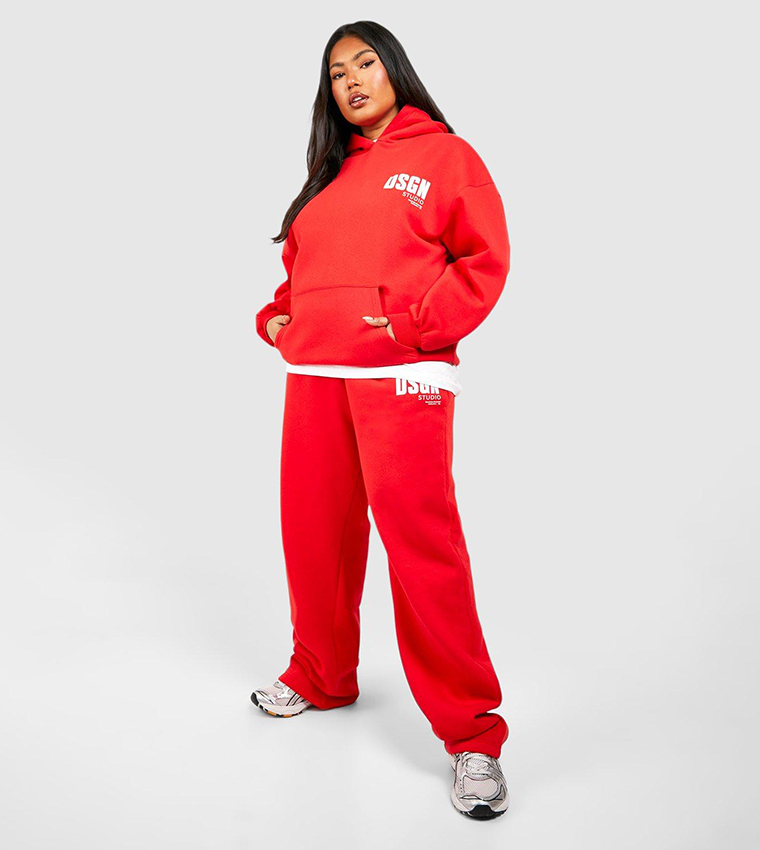 Buy Boohoo Plus Dsgn Studio Text Print Oversized Hoodie In Red | 6thStreet Kuwait