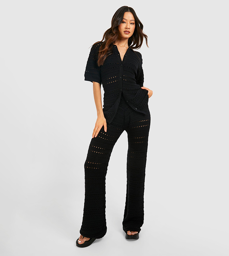 Buy Boohoo Tall Knitted Shirt And Wide Leg Trouser Co Ord Set In