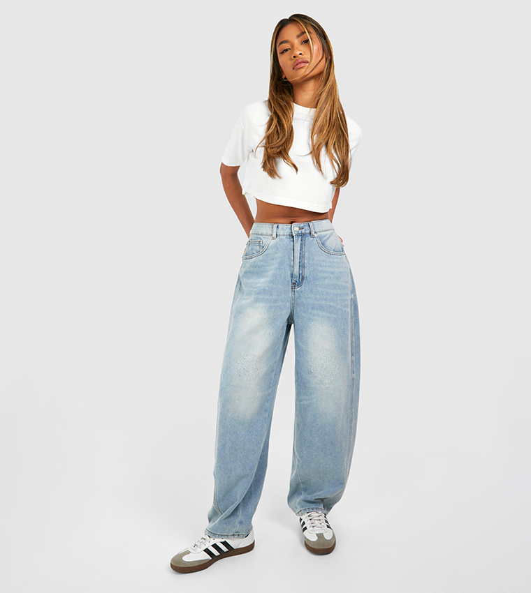 Buy Boohoo Mid Rise Carrot Fit Jeans In Light Blue 6thStreet UAE