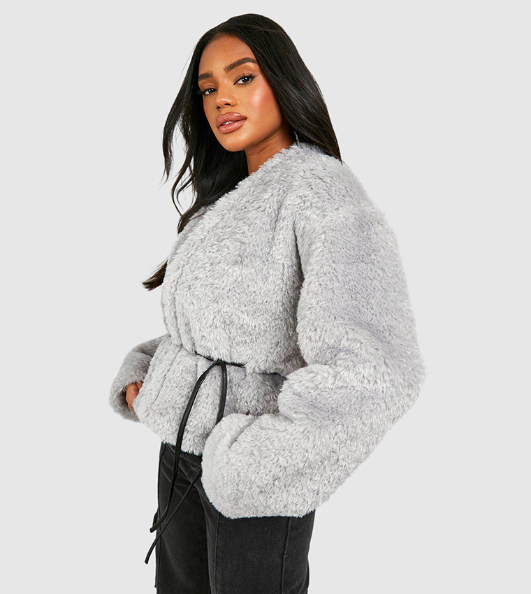 Teddy faux fur cropped on sale jacket