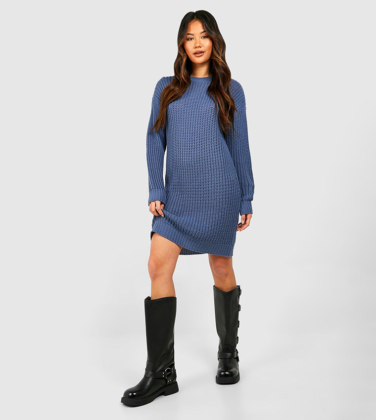 Buy Boohoo Crew Neck Mini Jumper Dress In Denim 6thStreet Saudi