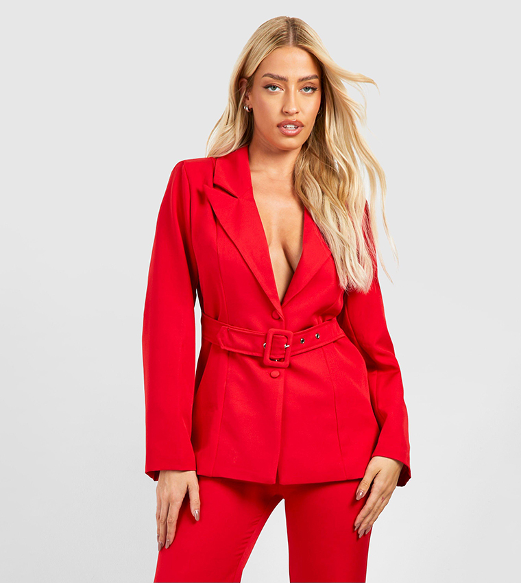 Womens red fitted on sale blazer