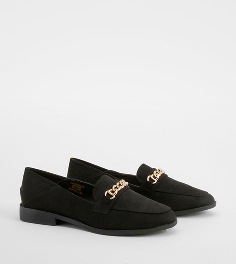Chain Trim Square Toe Loafers