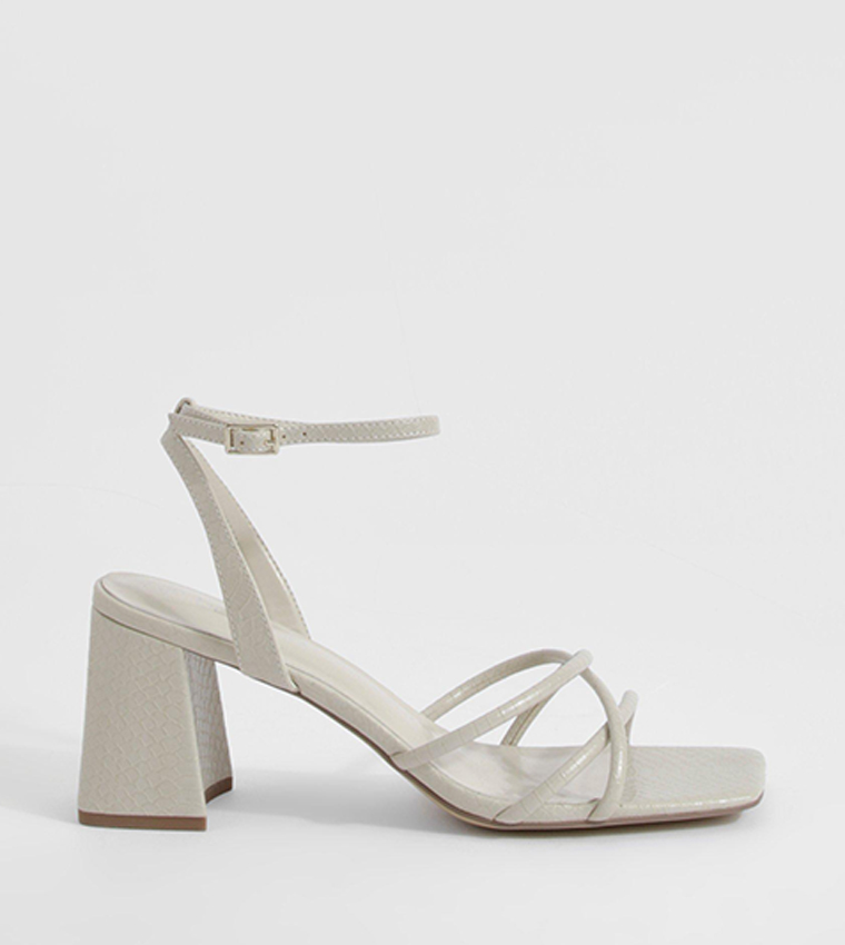 Buy Boohoo Snake Padded Cross Strap Mid Block Heel Sandals In