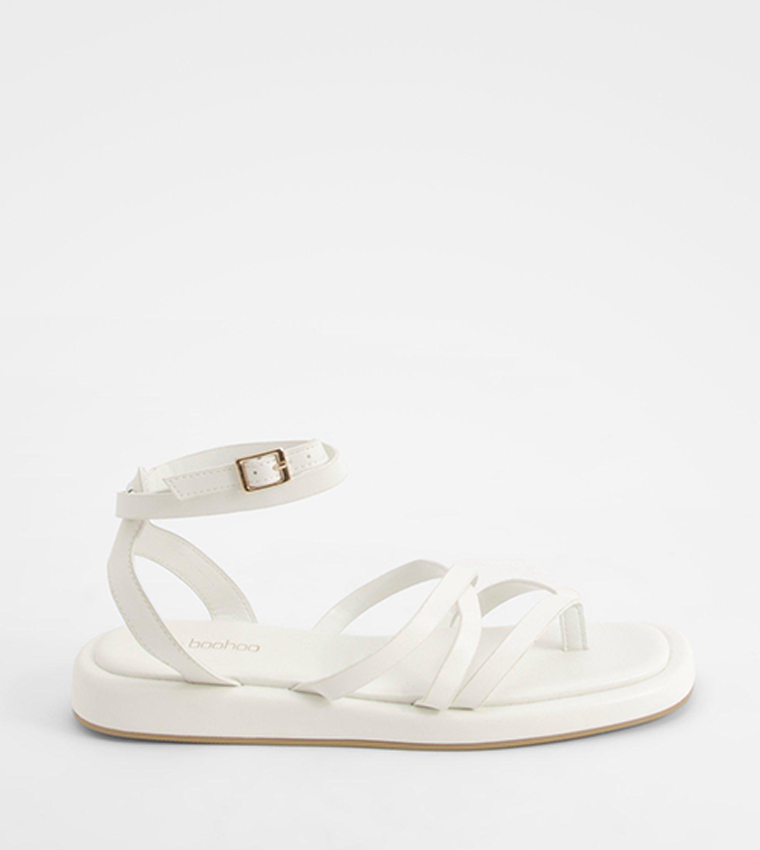 Buy Boohoo Wide Fit Strappy Chunky Flat Sandals In White