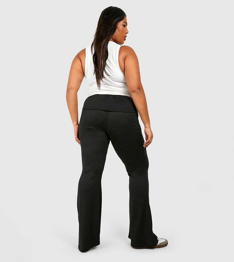 Buy Boohoo Plus Super Soft Folder Over Waist Flare Trousers In Black