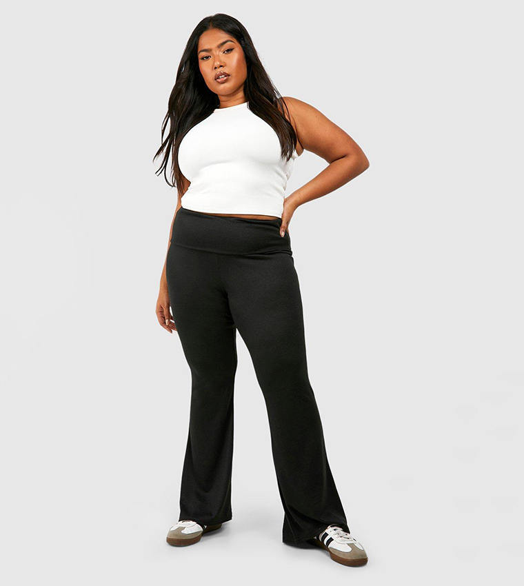 Buy Boohoo Plus Super Soft Folder Over Waist Flare Trousers In Black