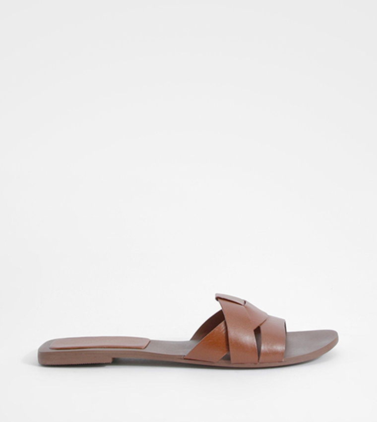 Buy Boohoo Woven Leather Flat Sandals In Brown 6thStreet Saudi