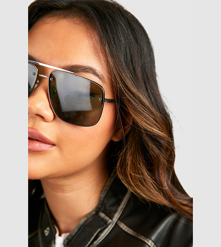 Buy Boohoo Outlet Tinted Oversized Aviator Sunglasses In Black