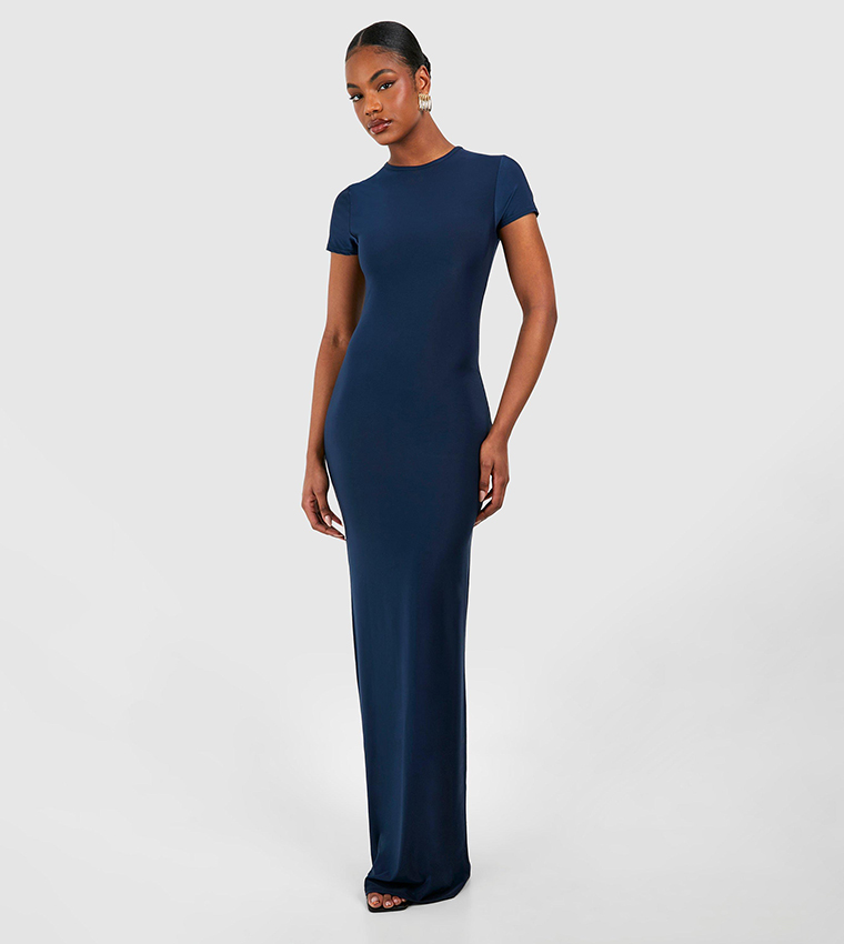 Boohoo navy orders maxi dress