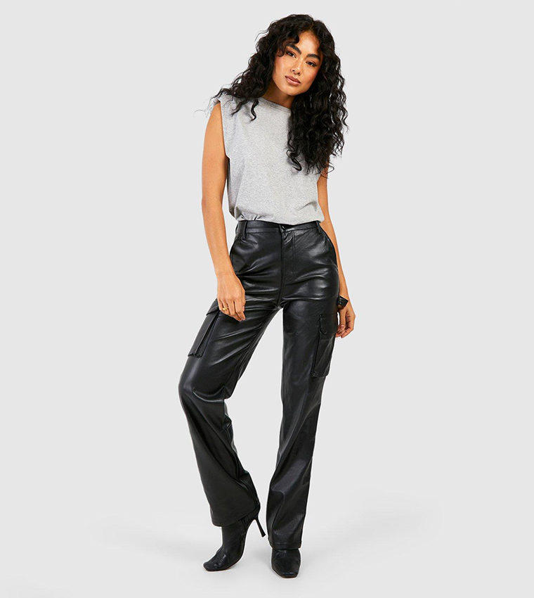 Straight leg leather outlet look trousers