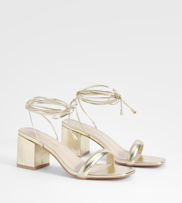 Metallic Low Block Heel Sandals