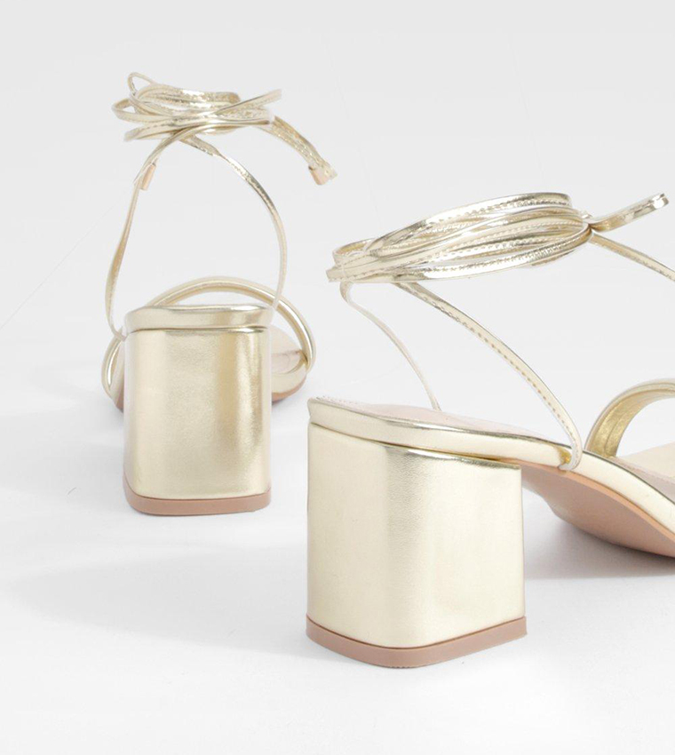 Metallic Low Block Heel Sandals