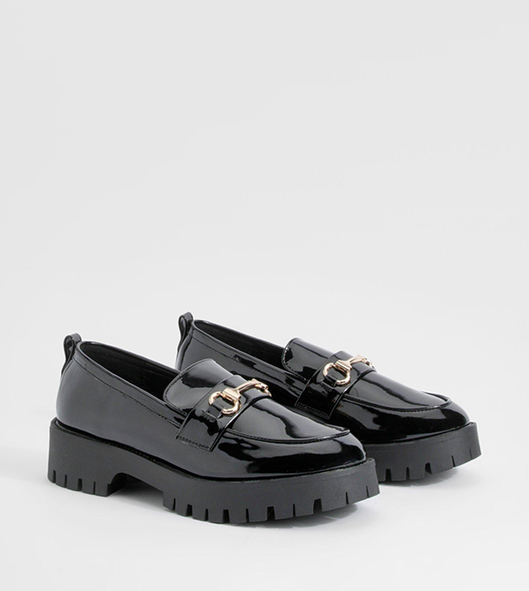 Wide Fit Patent Chunky T Bar Loafers