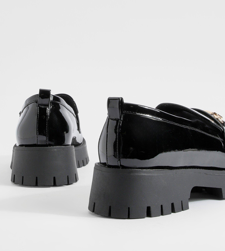Wide Fit Patent Chunky T Bar Loafers